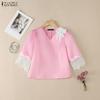 ZANZEA Women Casual V-Neck Lace Crochet Splice 3/4 Sleeve Blouse