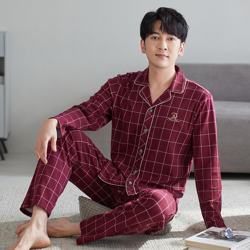 Pajamas Men'S Pure Cotton Spring And Autumn Long-Sleeved Cotton Autumn And Winter Thin Can Be Worn Outside Casual Loungewear Men'S Suit