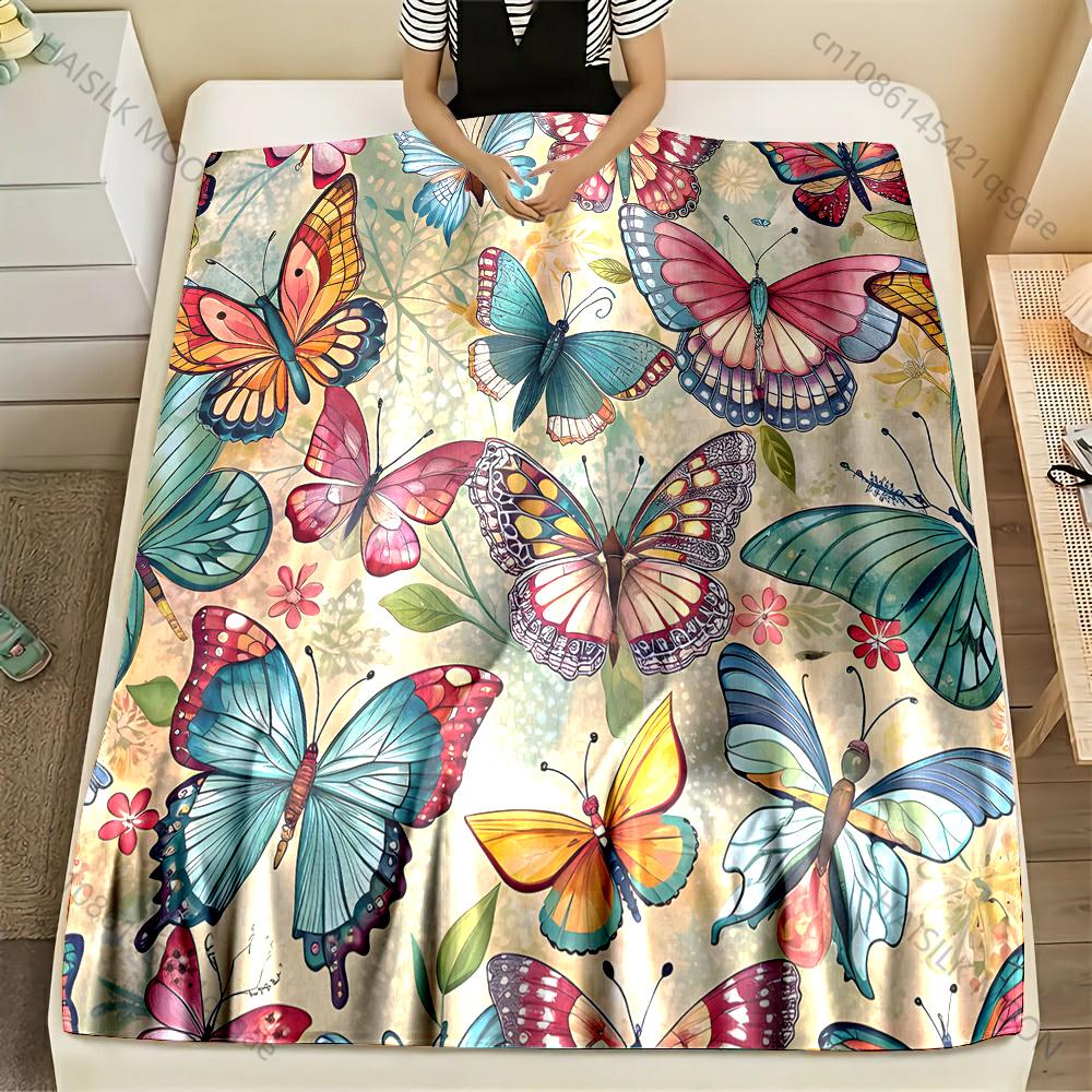 

Multi-size Colorful Butterfly Pattern Pattern Blanket Flannel Material Soft Warm for All Seasons Home Outdoor Camping Picnics RV 75x90cm