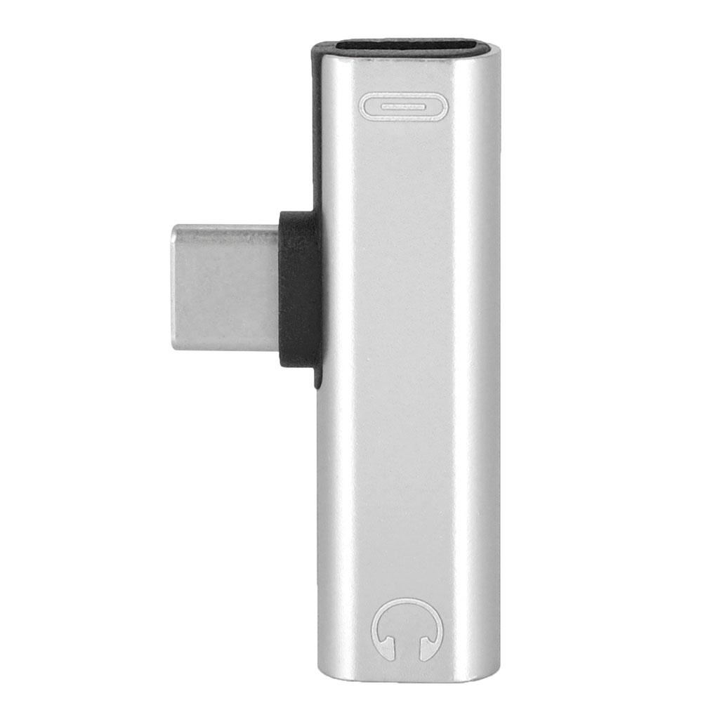 2 In 1 Type C To 3.5mm Jack Headphone USB Charging Converter Multi Function Transverter Silver