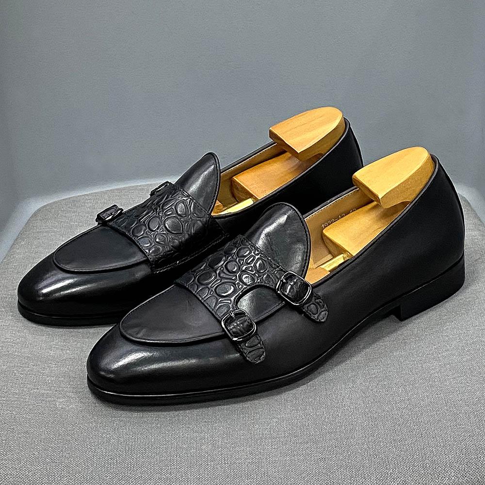 

Fashion Luxury Men s Genuine Cow Leather Dress Shoes Green Black Slip-on Loafer Monk Strap Buckle Casual Business Wedding Footwear US 7 чорний