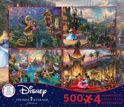 Conjunto de quebra-cabeça clássico da Disney 500 peças x 4 no Thomas Kinkade [Torre Rapunzel] [Bela Adormecida] [Peter Pan] [Mickey e Minnie] [Item]