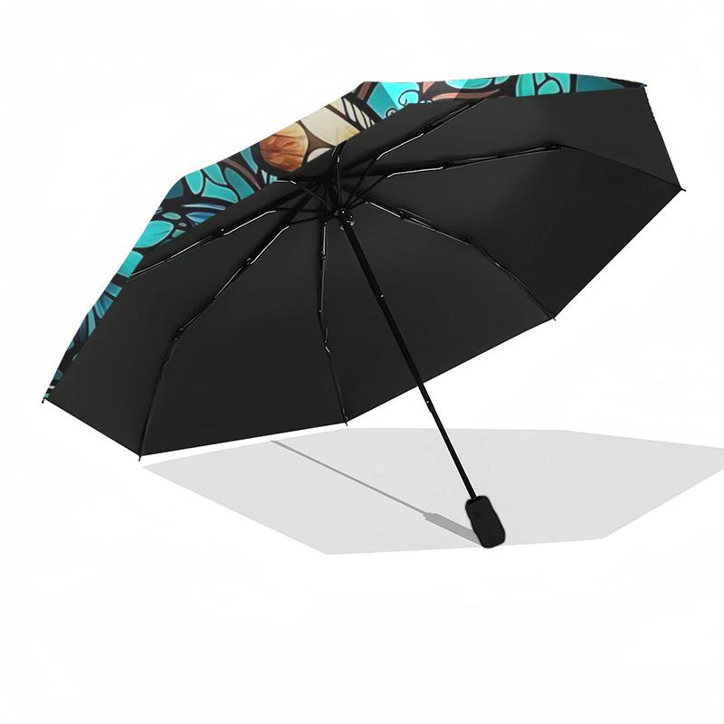1pc Stained Glass Butterfly Design Automatic Folding Umbrella - Portable 3-Fold Design with 8-Bone Iron Frame, Outdoor for Fans, Travelers, Daily Use,
