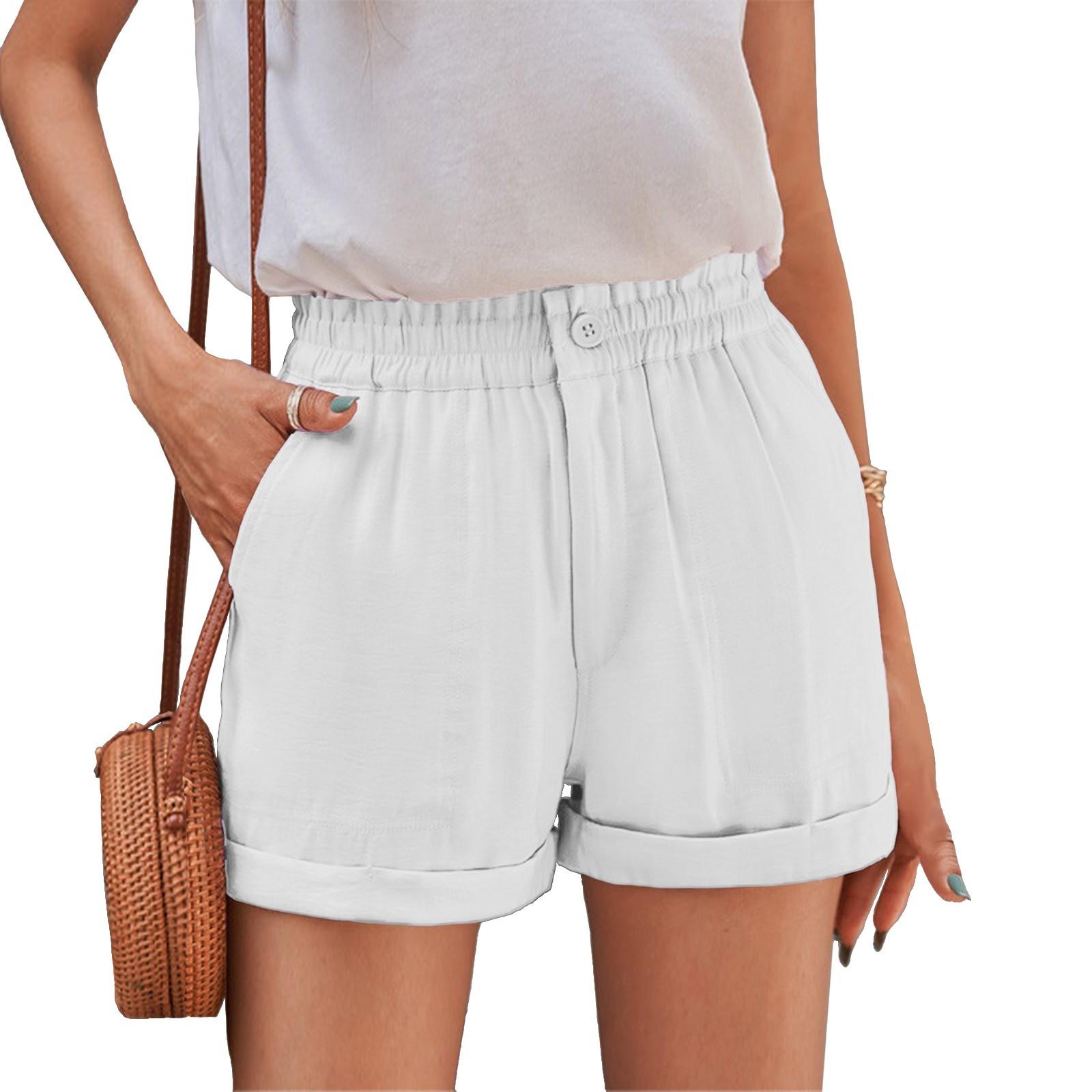 

Женские шорты с талией, повседневные летние шорты с оборками и эластичным поясом с карманами XL белый