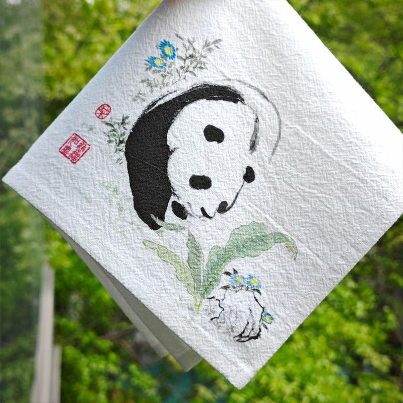 

и Креативная Панда Ручной Росписи Подарок Национальный Стиль Подарок для Иностранцев Учеба за Границей Расписанный Платок Панда Маленькое Квадратное Полотенце Платок White (plantain cat) + black envelope