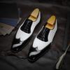 New Men's Pointed Leather Shoes Cowhide Business Dress Black and White Retro Oxford Men's Shoes