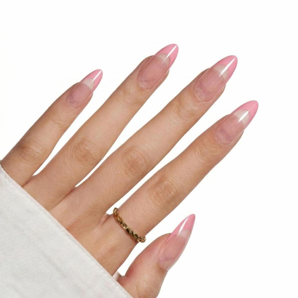 Hochwertige tragbare künstliche Nägel im Mandel-Nude-French-Stil – mittellange und lange Nagelspitzen