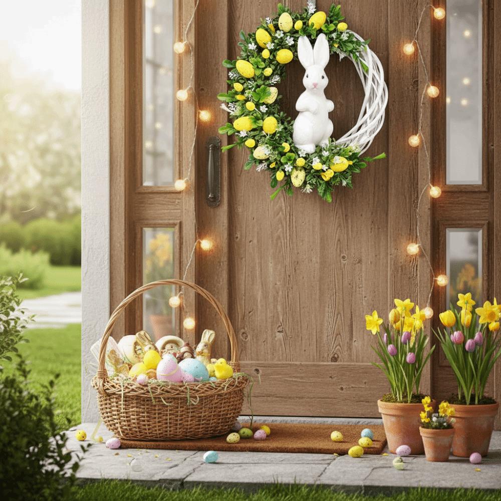Akryl Dekor Vår Väggbonad Skumägg Påskgirlang Påskhare Krans Dörrhängare