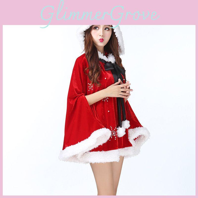 Luxurious Mrs Santa Claus Red Velvet Cloak Cape With Hooded Xmas Cosplay Costume