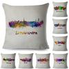 Travel Themed Cushion Cover Famous City Silhouette Print Soft Linen Blend Home Decor Pillow Case