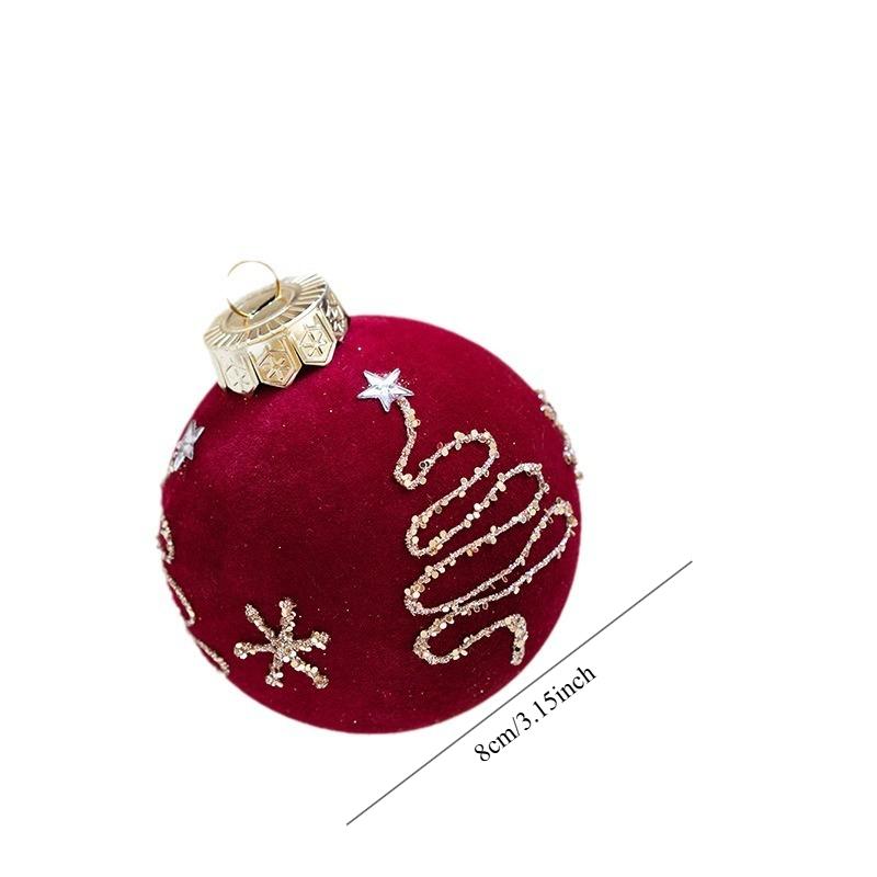 3 Stück 8cm bordeauxrot milchweiß beflockte Kugeln Weihnachtsbaumschmuckkugeln Fensterdekoranhänger