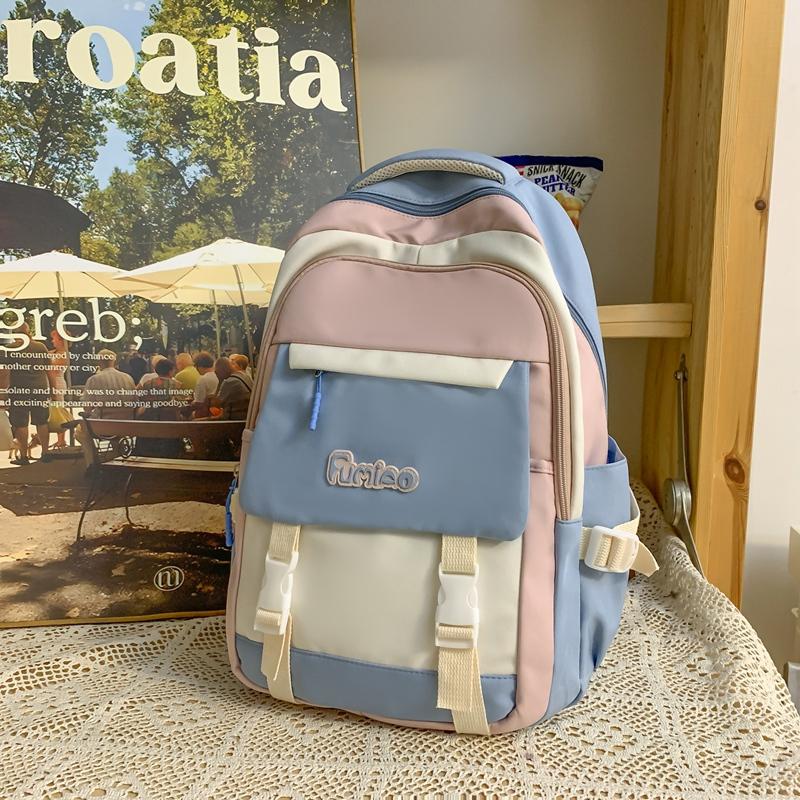 Schoolbag Junior High School Women's Large Capacity Backpack Color Contrast Backpack For High School Students