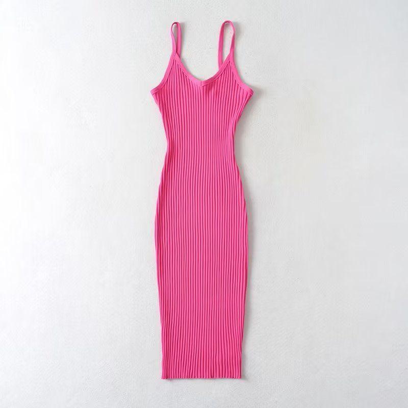 

Women s New Fashion Wind Rib Dress Camisole Rose Red S