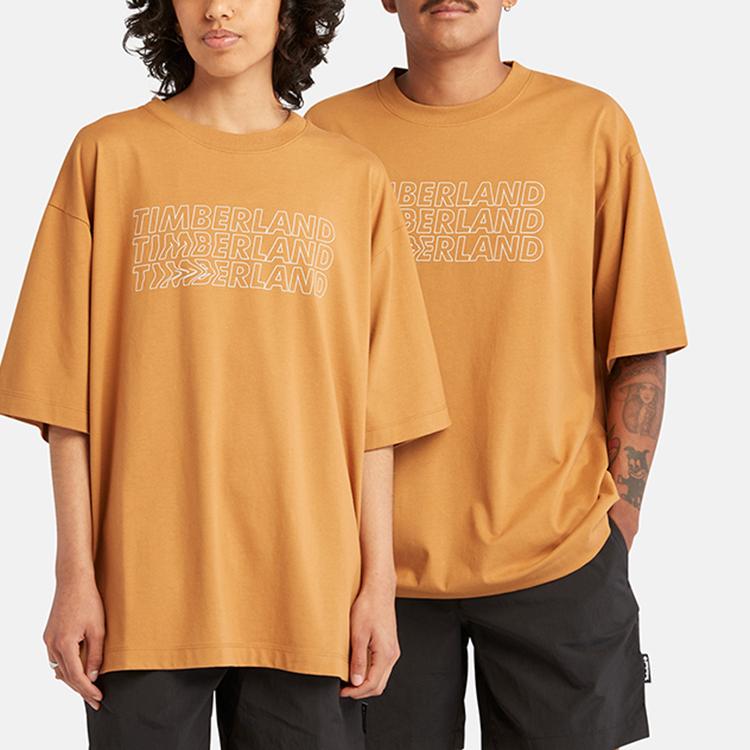 Timberland Letter Logo Printed Casual Loose Short Sleeve T-Shirt Unisex Tops Wheat A6QJ1-P47