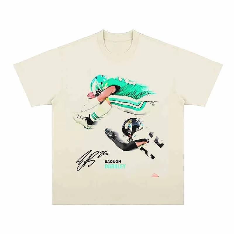 

2025 all season Women and men An American Short-sleeved T-shirt with A Flying Scene of Saquo Barkley in NFL Football 4XL