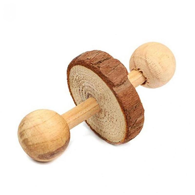 1Pc Natural Pine Dumbells Unicycle Bell Roller Chew Toys For Rabbits Guinea Pigs Rat