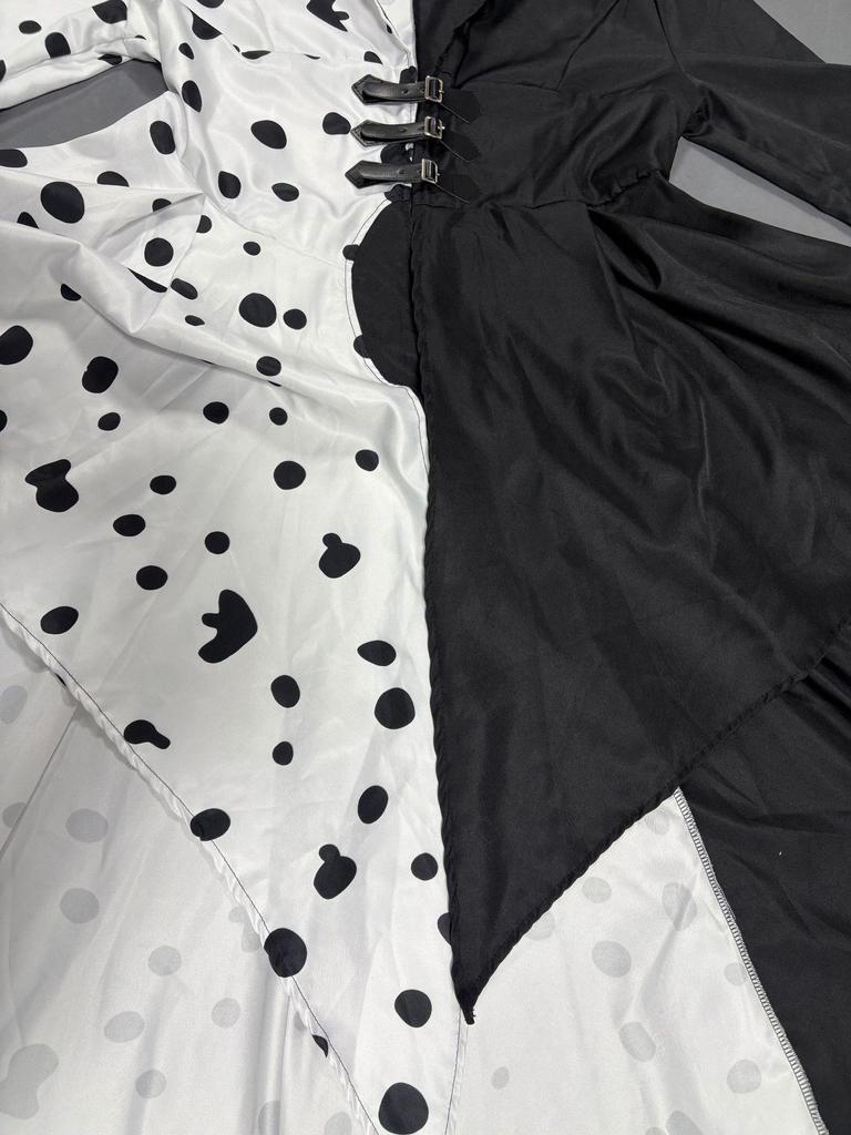 Cruella de Vil 101 Dalmatians Halloween Long Sleeve Cosplay Dress