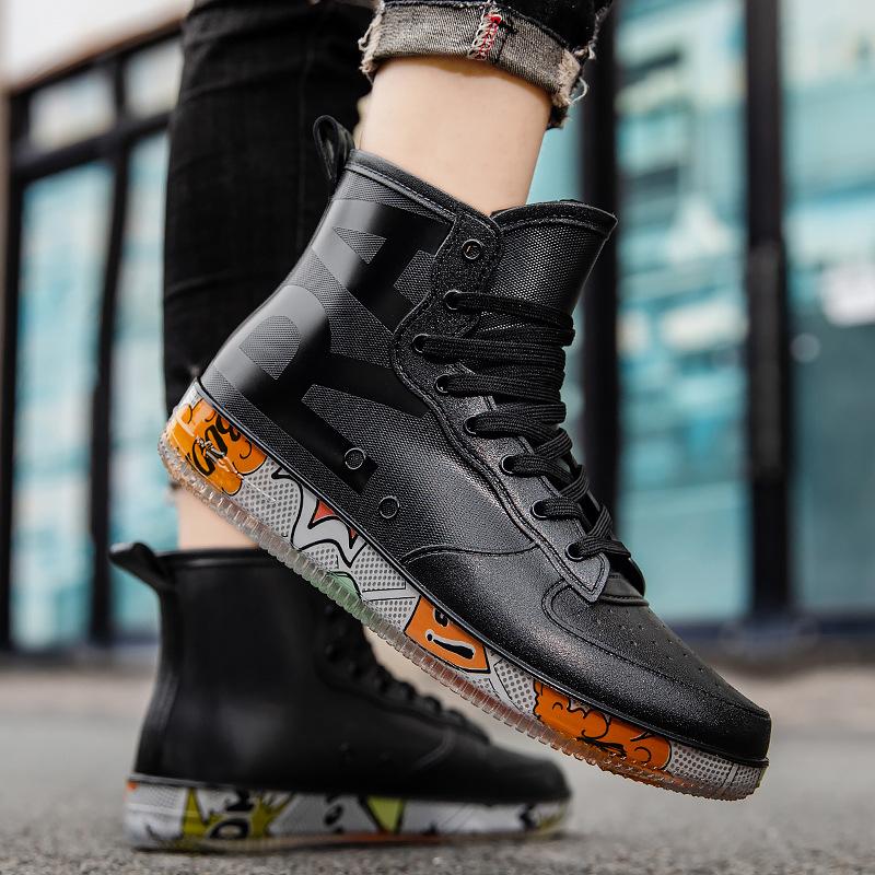 Medium tube rain shoes men's new non-slip water shoes fashionable outdoor flat-bottomed water boots kitchen short tube rubber shoes women's