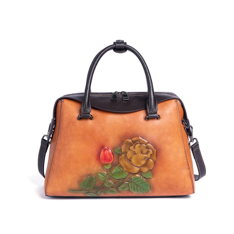 Сумки через плечо с тиснением цветов, винтажный дизайн, женские сумки, натуральная кожа, сумка через плечо, кошелек GZW 31cm*21cm*13.5cm