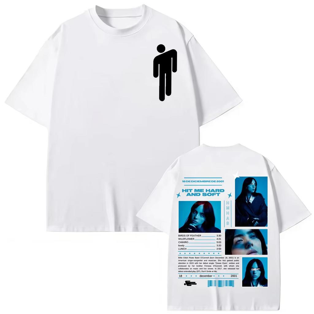 Billie Eilish Hit Me Hard and Soft A Tour Camiseta 2026 Verão Nova Unissex Moda Feminina Algodão Camiseta Oversized Y2K
