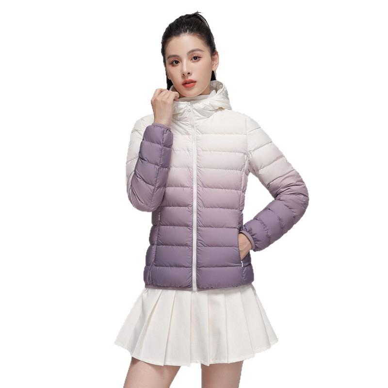 Autumn and winter new light down jacket women's short hooded casual fashion thin gradual change color white duck down jacket
