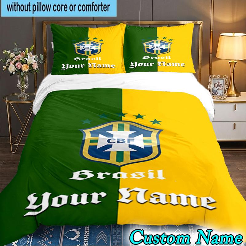 Custom Name Brazi Football Team 3PCS Bedding Set For Bedroom Dormitory,Including 1pc Duvet Cover And 2pcs Pillowcases Large size Fan gift