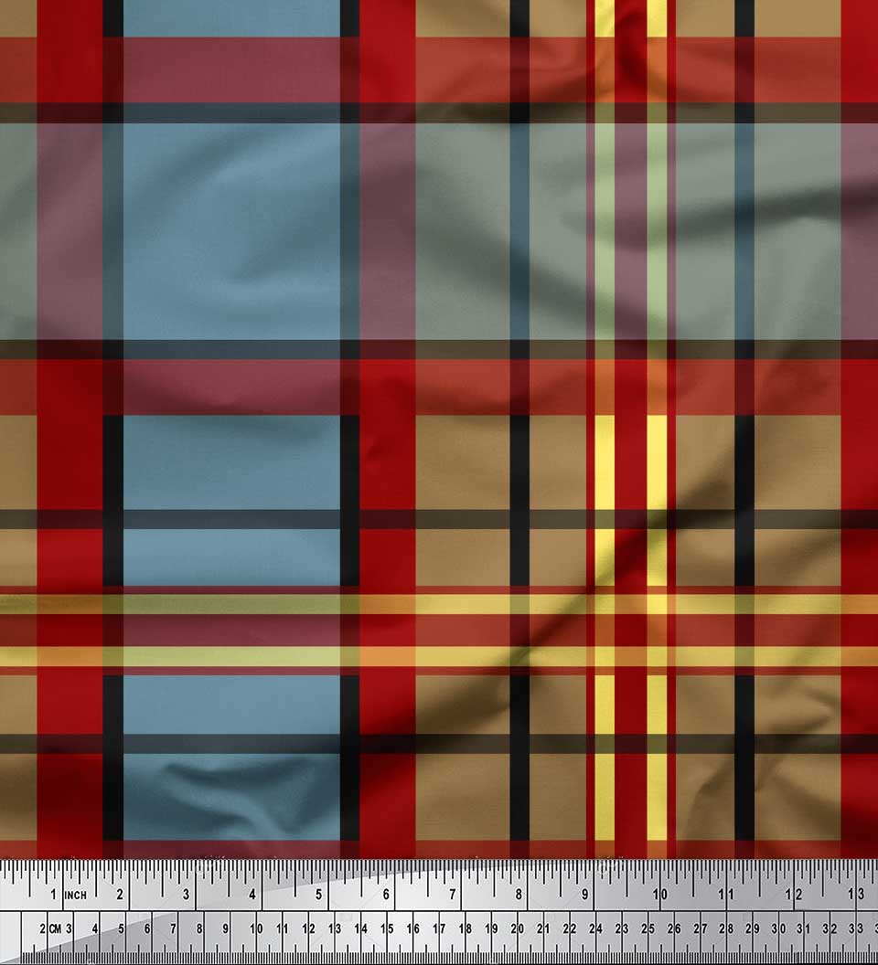 

Японська креп-атласна тканина Soimoi Green у клітинку Тканина з принтом у клітинку на метри 42 дюйми 42 Inch Wide - Poly Crepe коричневий