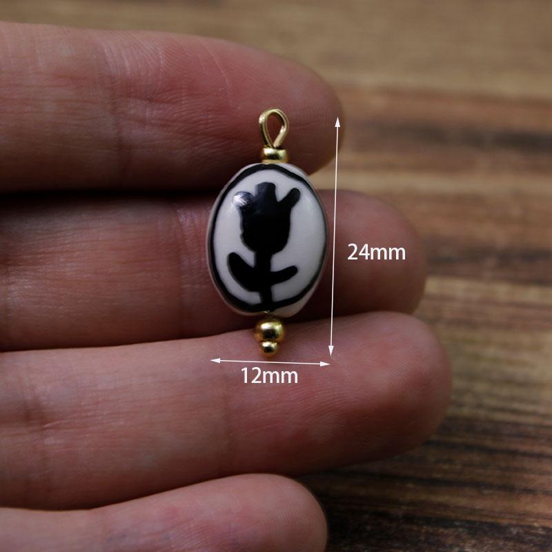 2Pcs Painted Handmade Ceramic Pendants Stainless Steel Eye Pin Tulip/Animal Charms for DIY Necklace Earrings Jewelry Accessories