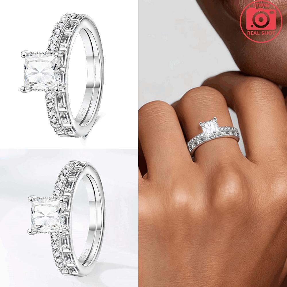 Authentic Ring Copper Square Zirconia Princess Ring White Sparkling Womens Ring Anniversary Fine Gift Accessory Jewellery