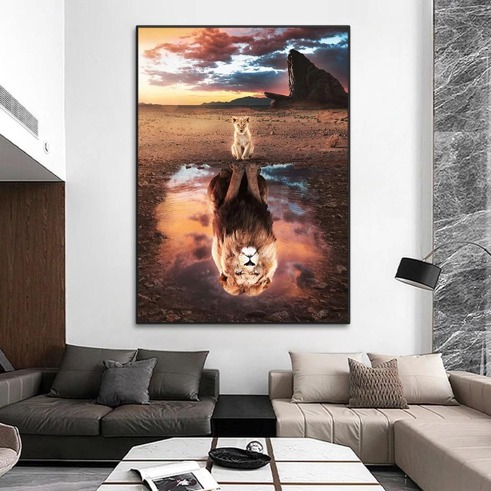 1pc frameless Canvas MINDSET IS EVERYTHING Motivational Poster Lion Tiger Wolf Animal Wall Art Canvas Print fo