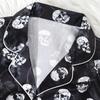 Dark Gothic Halloween Skull Satin Satin Short Sleeve Shorts Silky Pajama Set