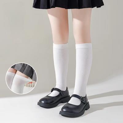 Calcetines Altos hasta la Rodilla para Niños, Color Sólido, Blanco, Tejido de Punto Suave, Cómodo y Transpirable, calcetines largos para niñas, Para todas las estaciones