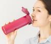 THERMOS Vacuum Insulated Portable Mug with Strawberry SBR One-Touch Opening, 350ml, Red, JNL-352