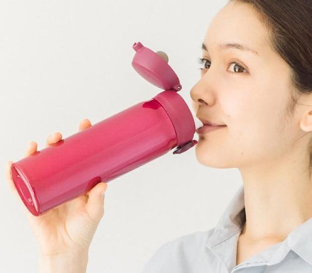 THERMOS Vacuum Insulated Portable Mug with Strawberry SBR One-Touch Opening, 350ml, Red, JNL-352