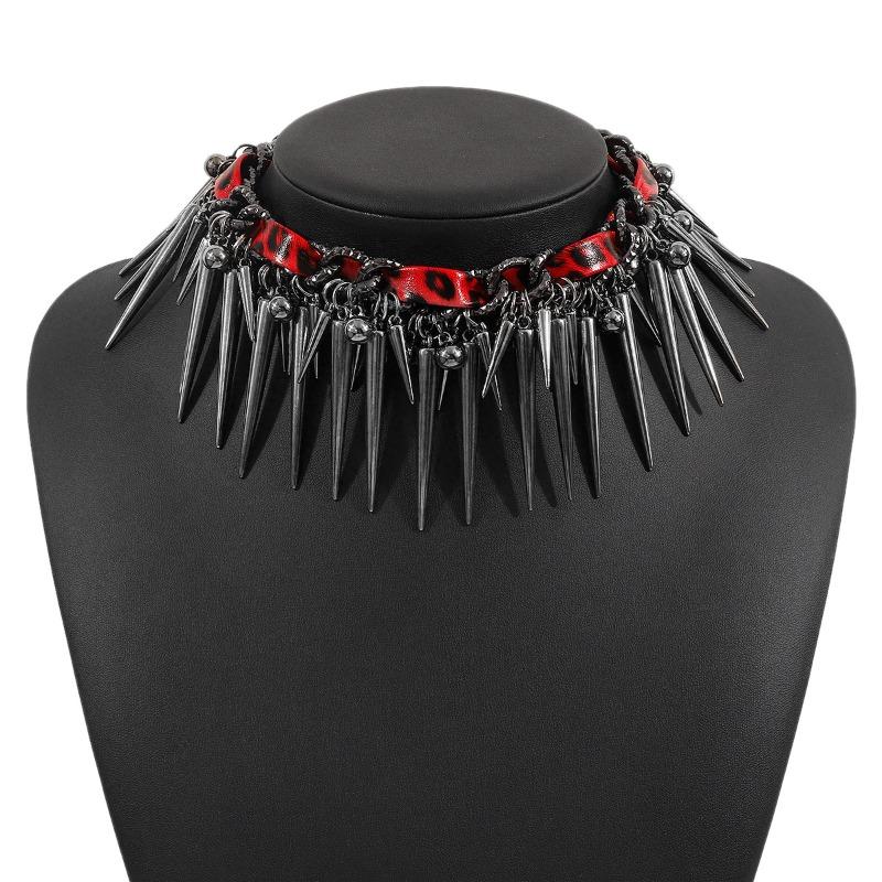 Punk Diablo Hip Hop Hottie Rivet Beads Leopard Print Leather Wrap Necklace Niche Gothic Necklace