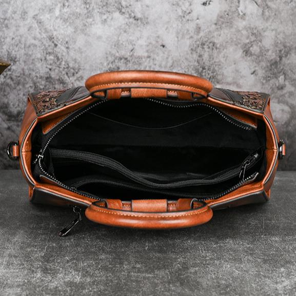 Johnature Luxuriöse Handtasche mit großem Fassungsvermögen, handgefertigt, geprägte Ledertasche für Damen, vielseitige Schulter- und Umhängetaschen