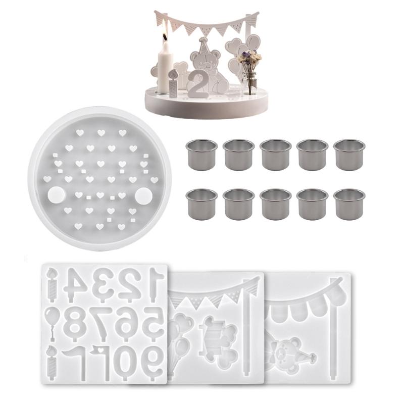 

Reusable Bear Design Silicone Craft Mold Creating Round Candle Stands Birthday Party Decorations Resin Art Supplies 1