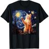 MICKAATE Art Van Gogh Starry Night Cat Gifts for Cats Lover Mom Dad T-Shirt Gift for Friend Ideas Black