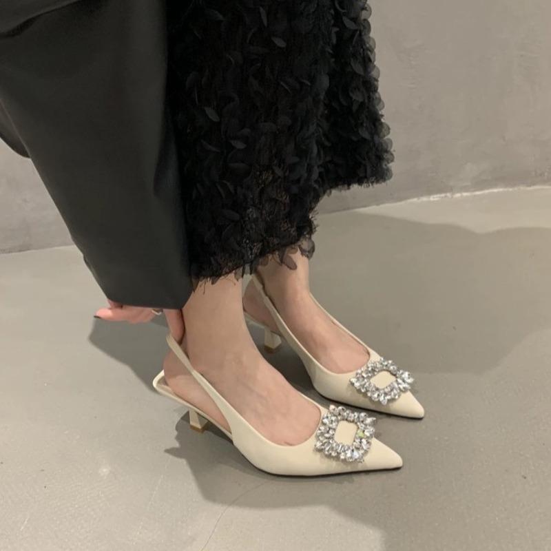 Mode Damen Sandalen Sommer Spitz Zehen Slingback Mules Schuhe Frau Mode Strass Damen Hohe Absätze Sexy Pumps Party Kleidschuhe