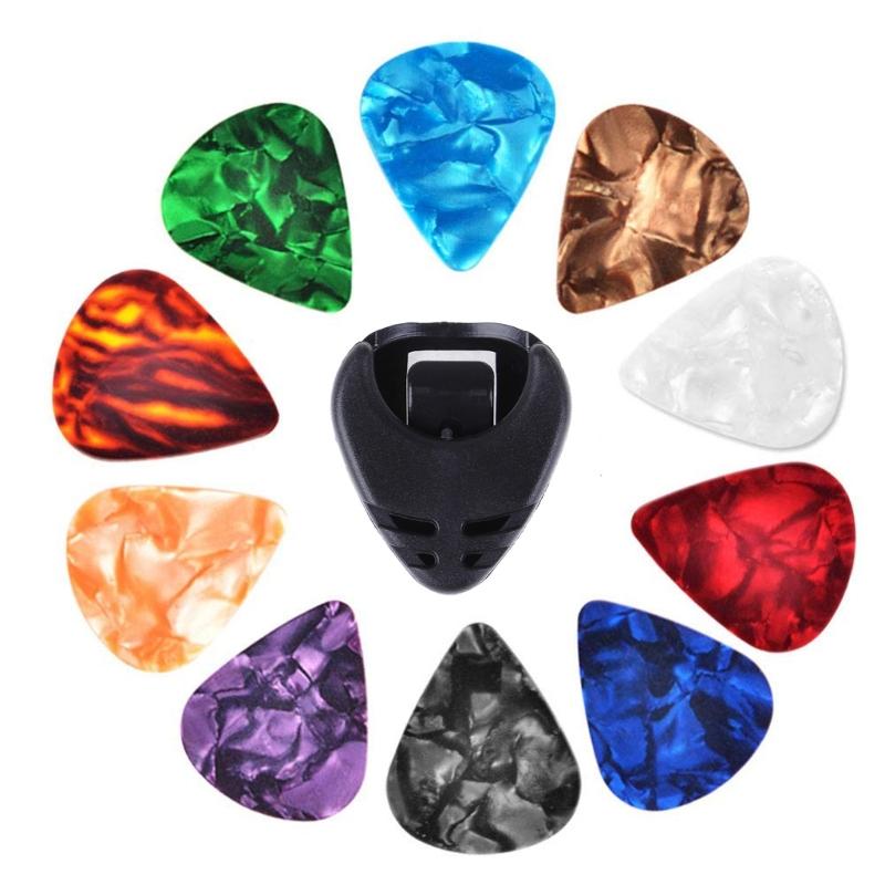 10Pcs Colorful Guitar Pick Acoustic Electric Bass Guitar Plectrums Electric Guitar Pick & Pick Holder Set Easy to Use