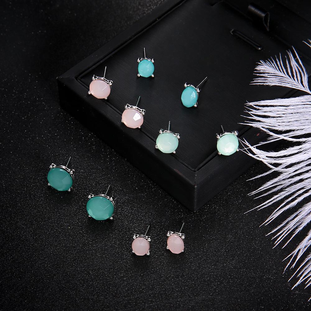 European & American Minimalist Geometric Zircon Stud Earrings - 5 Multicolor Pairs