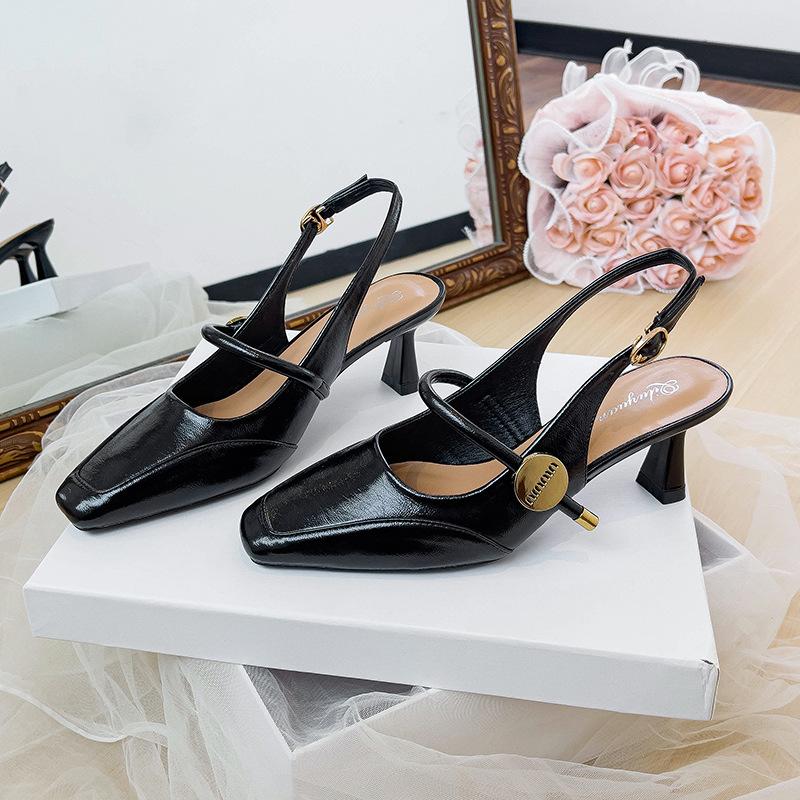 French Bag Head Sandals Women's 2025 New Summer Mary Jane Single Shoes Square Head Thick Heel Empty with High Heels