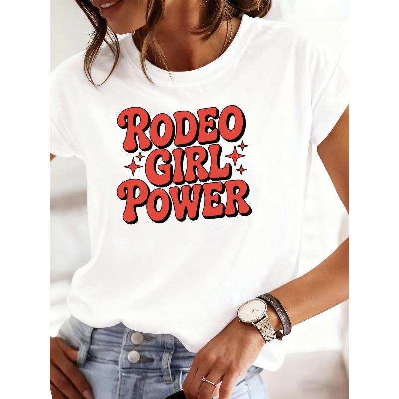 

Women White Rodeo Power T-Shirt - Rodeo-Themed Graphic Tee with Horse &, Machine Washable Casual Streetwear for Hip-Hop Festivals, Wear, 4XL білий