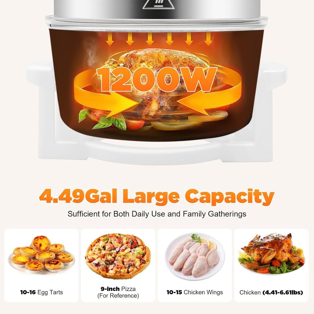 Turbo Air Fryer 18QT 1400W Large Convection Oven Countertop Glass Containers with Lids Temperature Control 32℉-482℉