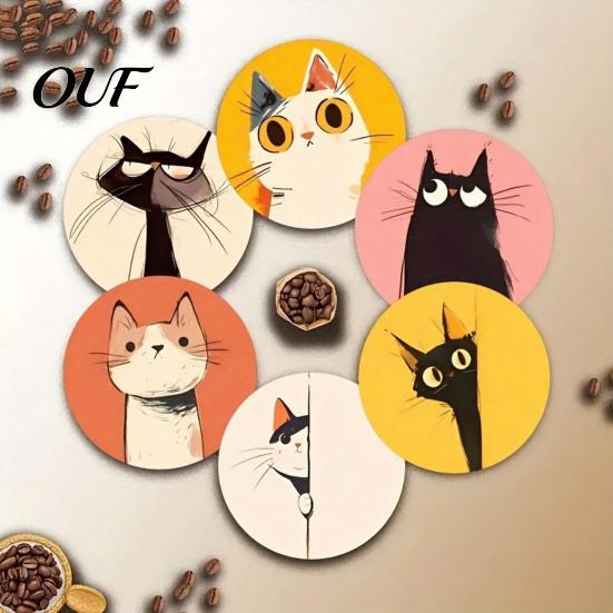 Kitchen Table Accessories Wooden Cat Coasters, Decorative Heat Resistant Mats, Non-slip Cup Cute Coasters for Office Insulation Hot Drinks And