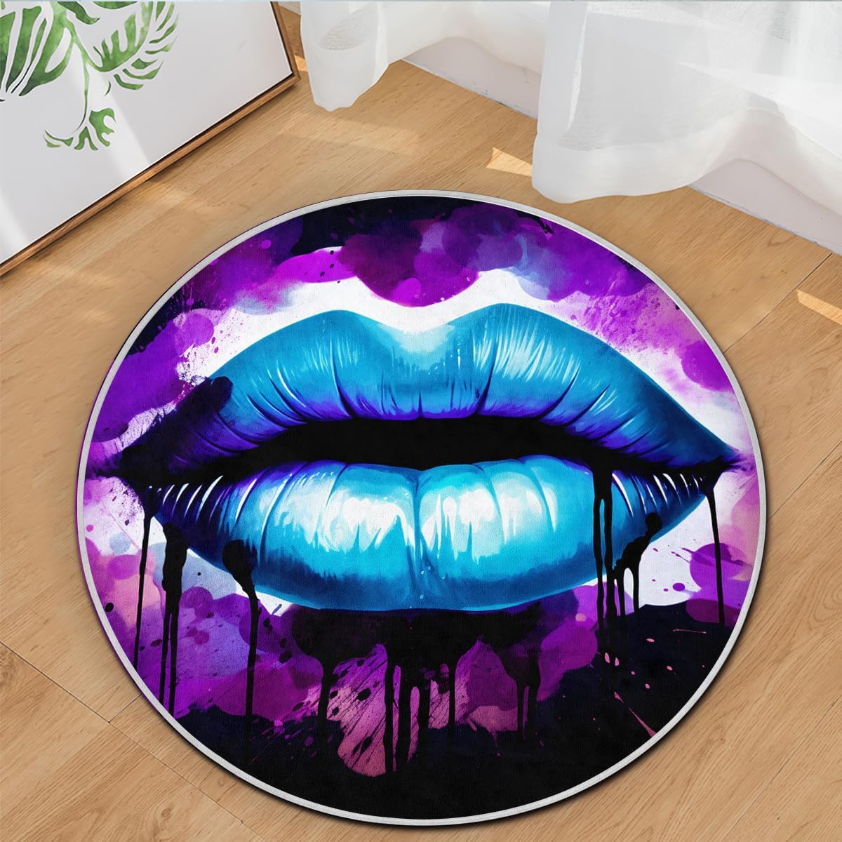 

Colorful Lips Round Rug, Modern Girly Printed Mat for Bedroom, Living Room, Nursery Decor, Machine Washable Non-Slip Diameter 60cm