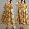 DIMANAF 2025 Summer Plus Size Vintage Dress Women Casual Shirt Dress Loose Basic Flower Printing Dress
