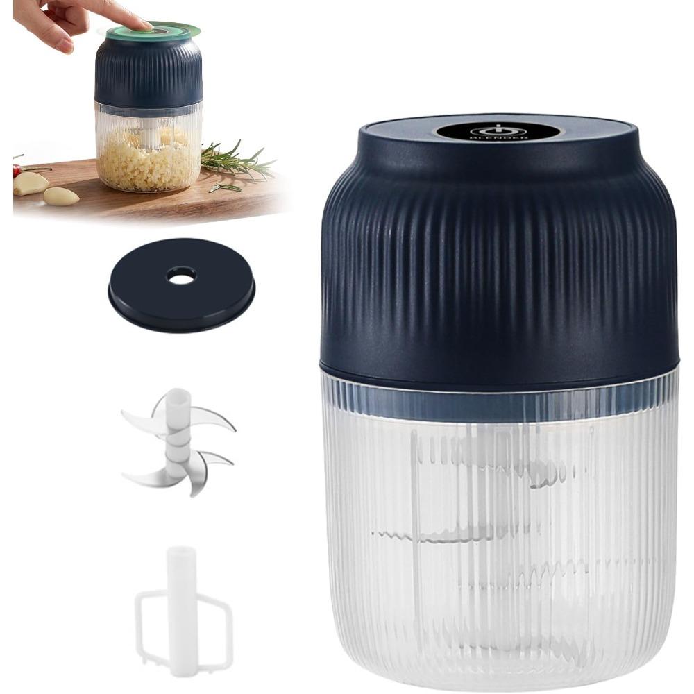 Electric garlic chopper, 300ML portable vegetable chopper, with 6 sharp blades, cordless food processor garlic grinder masher, with egg whisk
