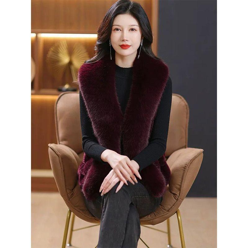 Imitation Mink Velvet Jacket Women's Short Vest Vest Vest Autumn and Winter Mother's Red Leather Vest Cardigan