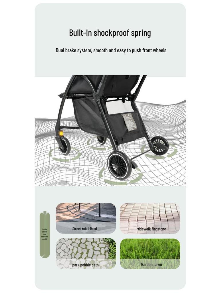 A10 Baby Stroller: Lightweight, Foldable, Four-Wheel Design for Sitting and Lying Down.